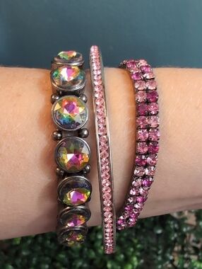 Pink Crystal Triple Stack Bracelet Set